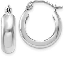 10mm 14k White Gold 4mm Round Hoop Earrings