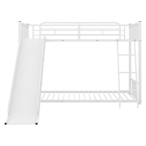 Metal Bunk Bed with Slide, Twin over Twin, White for Kids Bedroom Saving Space - Picture 5 of 10