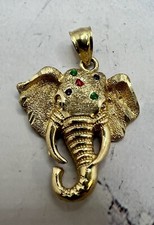 10k Yellow Gold Multi-Color Bejeweled Ganesh Elephant Head Pendant - Rare