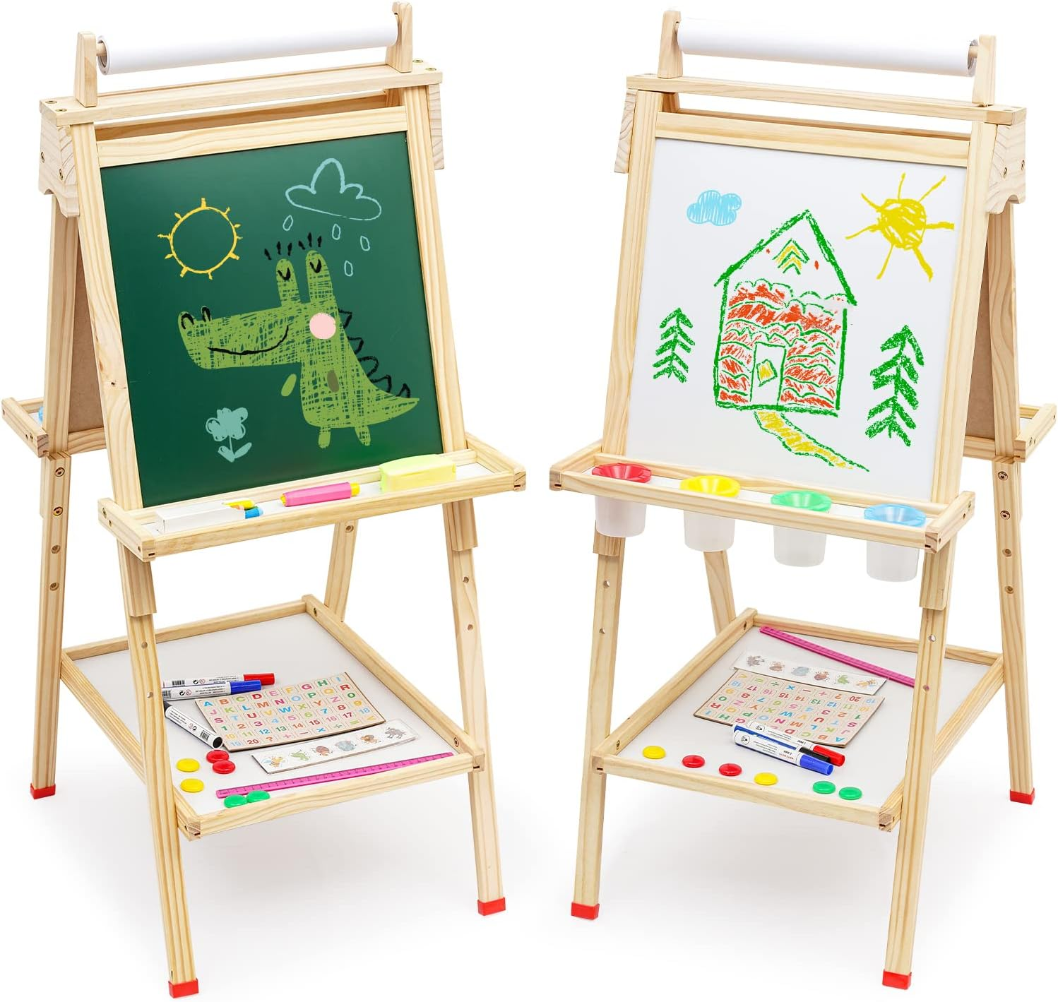 Wooden Easel for Kids 3 in 1 Kids Easel with Paper Roll Adjustable Height Art Ea