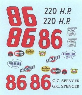Plastic Performance Products #86 Chevrolet 1958-GC Spencer Nascar decal ...