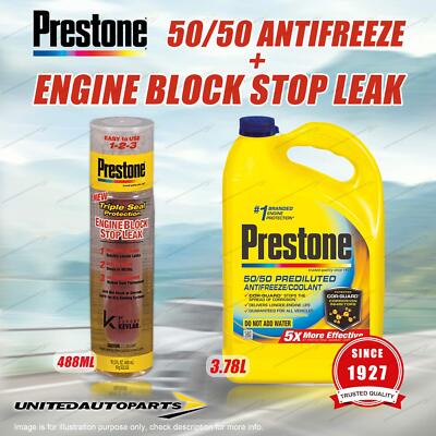 Prestone Engine Block Stop Leak 488ml and 50/50 Antifreeze Coolant 3