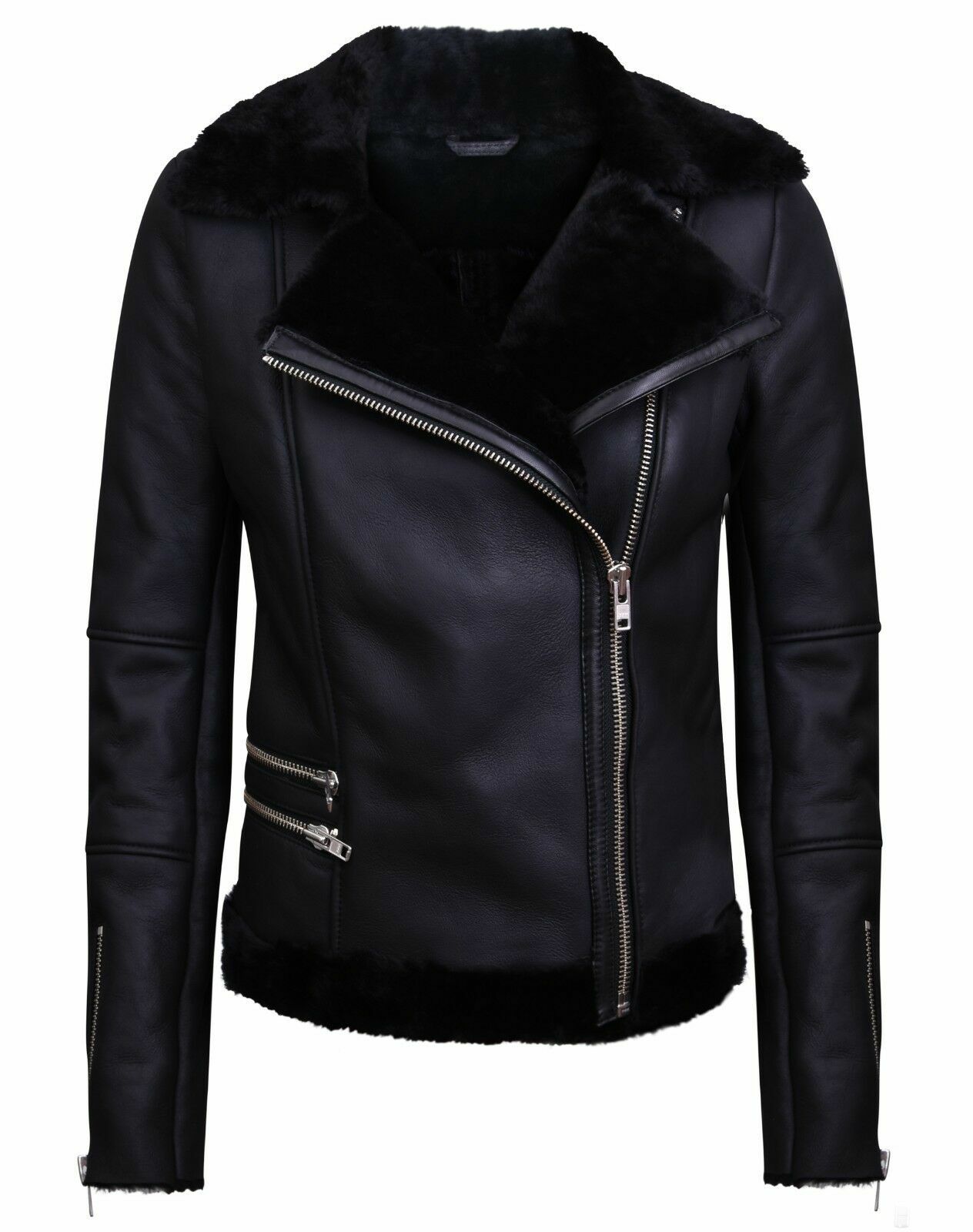 Womens Short Black Shearling Sheepskin 