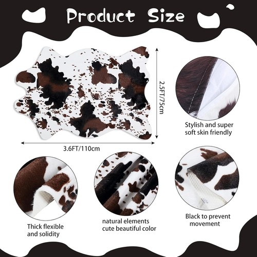 Cow Print Rug and Cowhide Pillowcase Set 3.6x2.5ft Faux Cowhide Home Decor - Picture 6 of 9