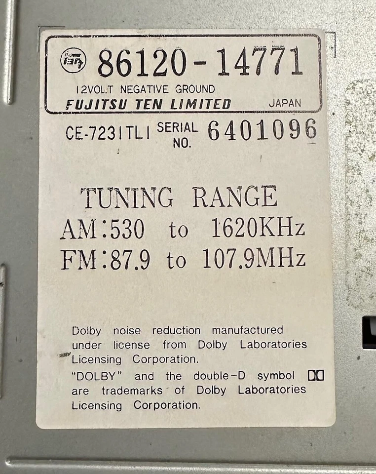 Fujisitu Ten Limited AM/FM Radio Cassette 1989-1993 Toyota 86120-14771 UNTESTED - Image 3 of 4