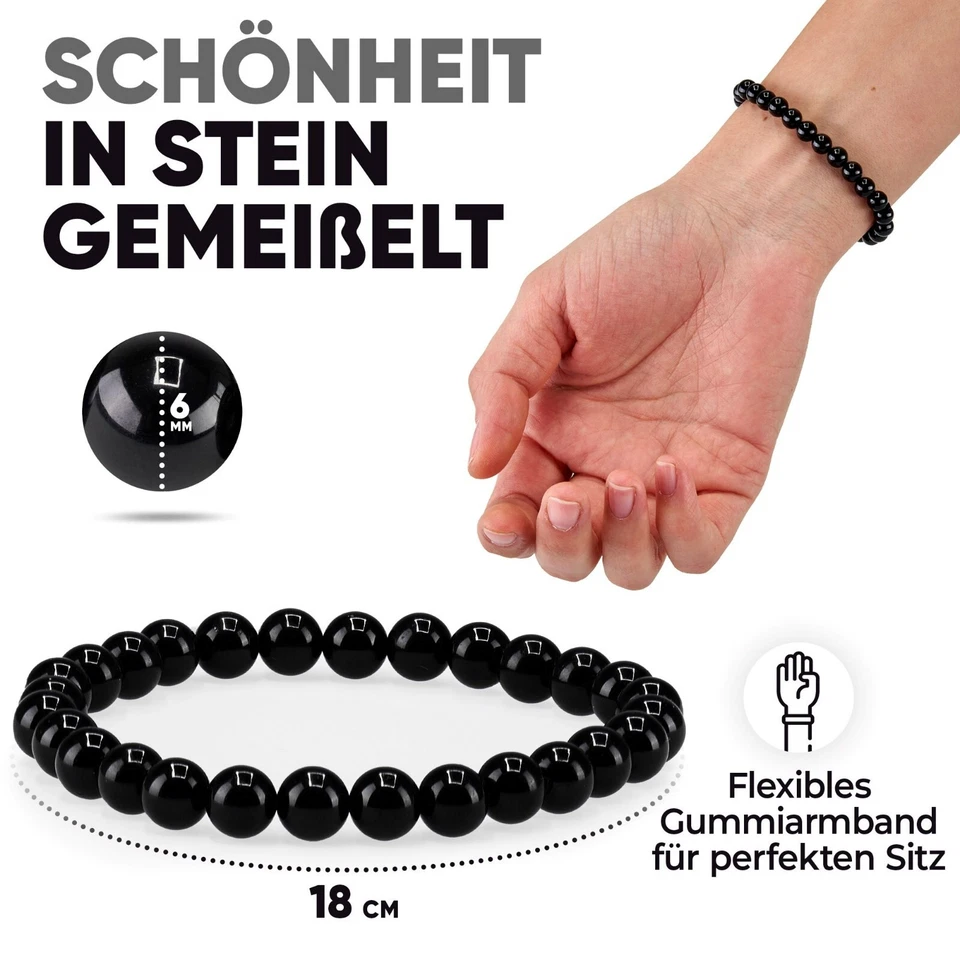 Edelstein Armband aus echtem Naturstein: Turmalin (Schörl) | 6mm Kugelarmband - Bild 4 von 4