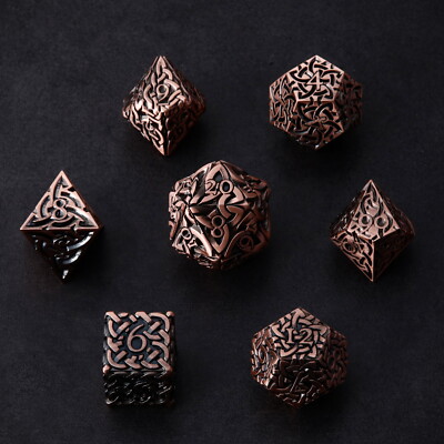Metal Polyhedral Dice Set Bronze Brass DnD Pathfinder Call of Cthulhu Artificer