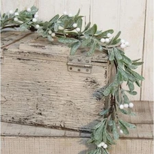NEW Glittered MISTLETOE GARLAND WHITE Berries GREEN 5 FT LONG Opening Christmas