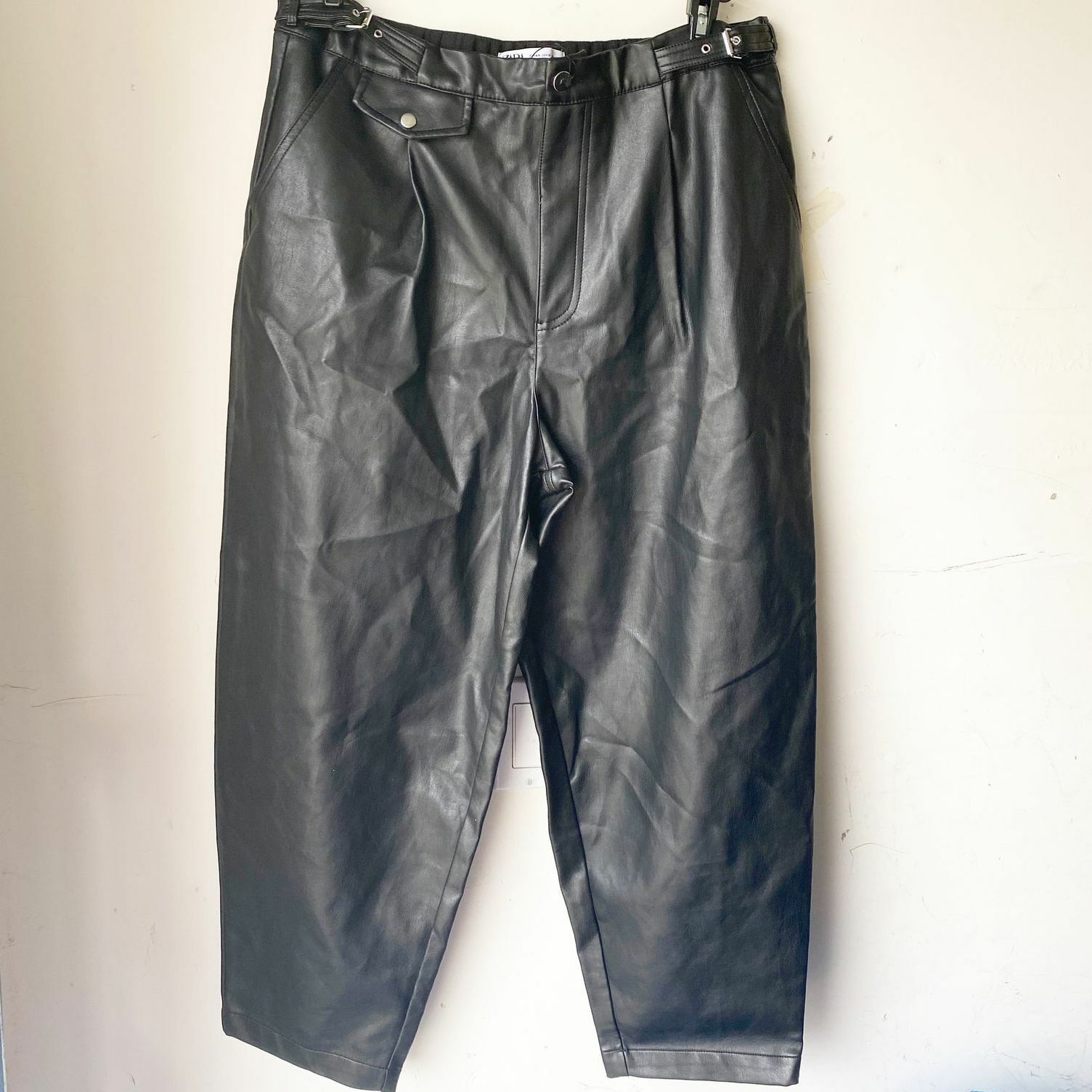Zara Size 12 Black Faux Leather Pants - New Without Tags image 2