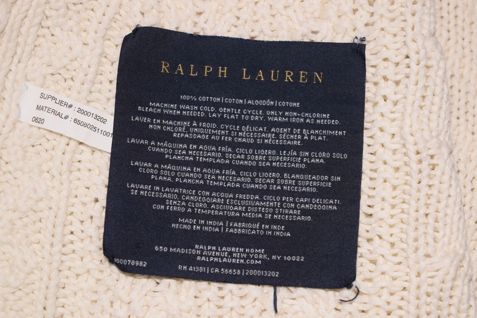 Manta vintage de algodón beige marfil tejido con cable Ralph Lauren 76 x 62 Foto 4 de 4