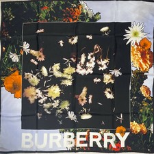  420 New Burberry Black Silk Square Scarf with Flower Print 80192871