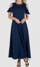 24seven Comfort Apparel Womens Blue Ruffle Cold Shoulder Maxi Dress Plus Size 1X