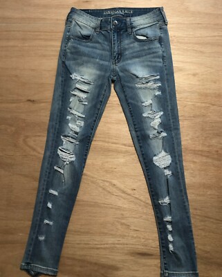 American Eagle Outfitters Jegging Jeans Sz 6S Super Stretch Distressed Mid Rise