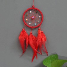 Red Small Dream Catcher with Feathers Wall Hanging Ornament Indian Style Deco...