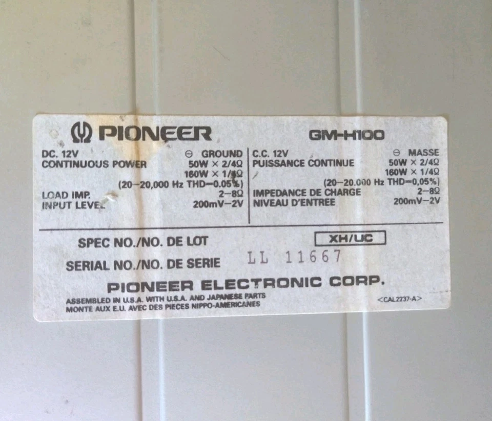 Oldschool Pioneer Gm-H100 Amplificador Coche Audiófilo AMPLIFICADOR DE AUDIO BAJO RUIDO Foto 3 de 4