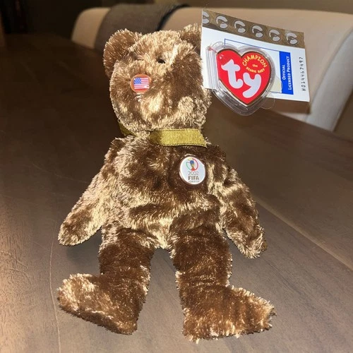Ty Beanie Baby Champion USA FIFA 2002 World Cup Bear Plush Retired Rare Vintage