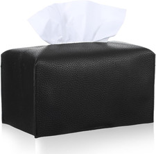 Black PU Leather Rectangle Tissue Box Cover Modern Tissue Holder for Home