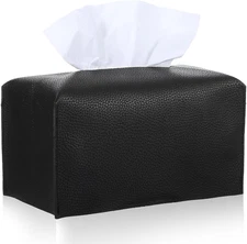 Black PU Leather Rectangle Tissue Box Cover Modern Tissue Holder for Home