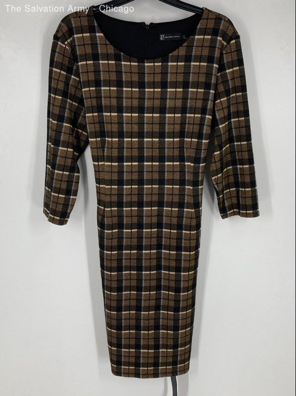 New York & Company Womens Multicolor Plaid 3/4 Sleeve Bodycon Dress Size 2XL