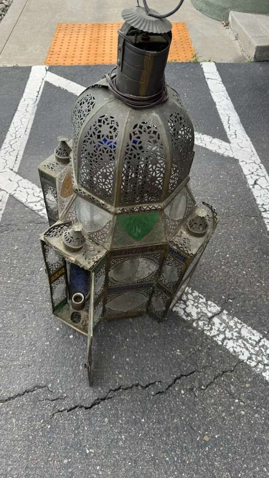 GRAN Lámpara de araña colgante estilo marroquí antiguo vitral 5-Light Me Foto 2 de 4