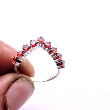 Sterling Silver Garnet Ring, Handmade Garnet Gemstone Ring, Statement Ring, 3mm