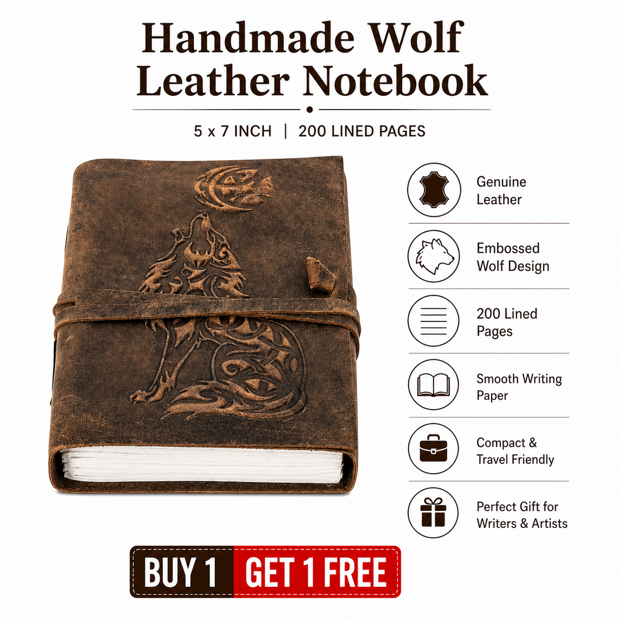 Wolf Leather Journal 5x7