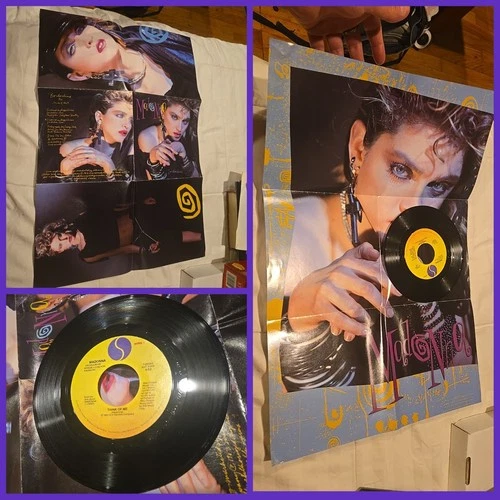 VTG 7" Vinyl Pop Single & Poster Borderline Think  Madonna Record Music Promo Q