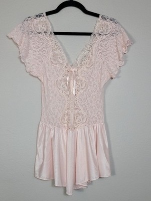 Vintage Cinema Etoile Lace Nightie Dress Size M Pink Coquette Nylon Lingerie