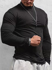 Men'S Solid Color Textured Ribbed Slim-Fit Casual Sports Long-Sleeve T-Shirt for