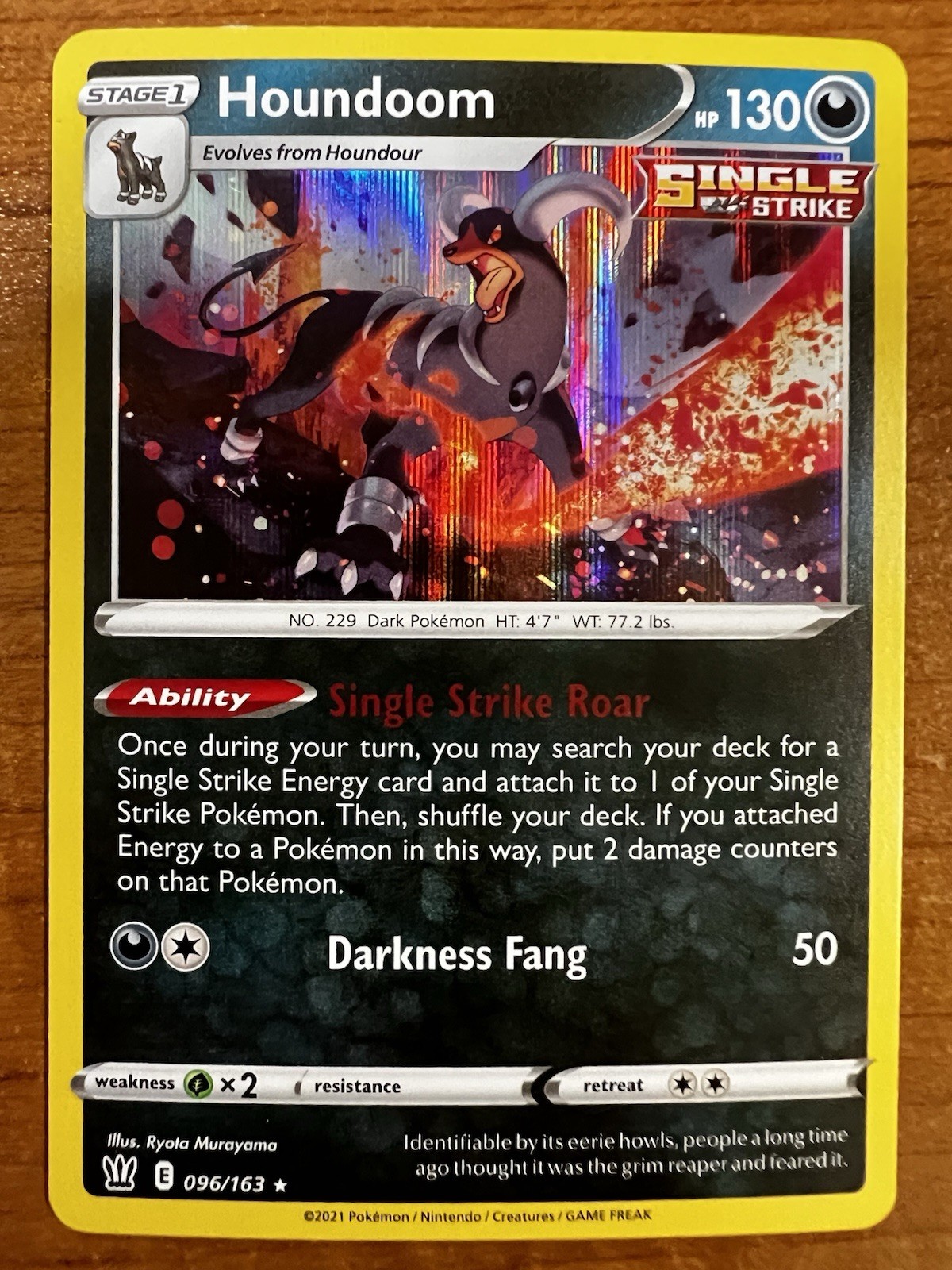 Houndoom 096/163 SWSH05: Battle Styles Holo Rare Holo Pokemon TCG NM