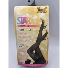 Spanx Star Power Center-Stage Size D Patterned Shaping Tights Ribbed Row Black