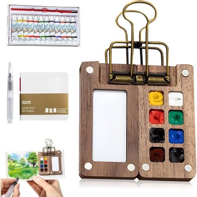 Mini Paint Set Watercolor Pocket Travel Water Color Set with 12 Color Sketchbook
