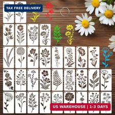 32 Pcs Wildflower Stencils for Painting on Wood, Reusable Flower Leaf Stencils P