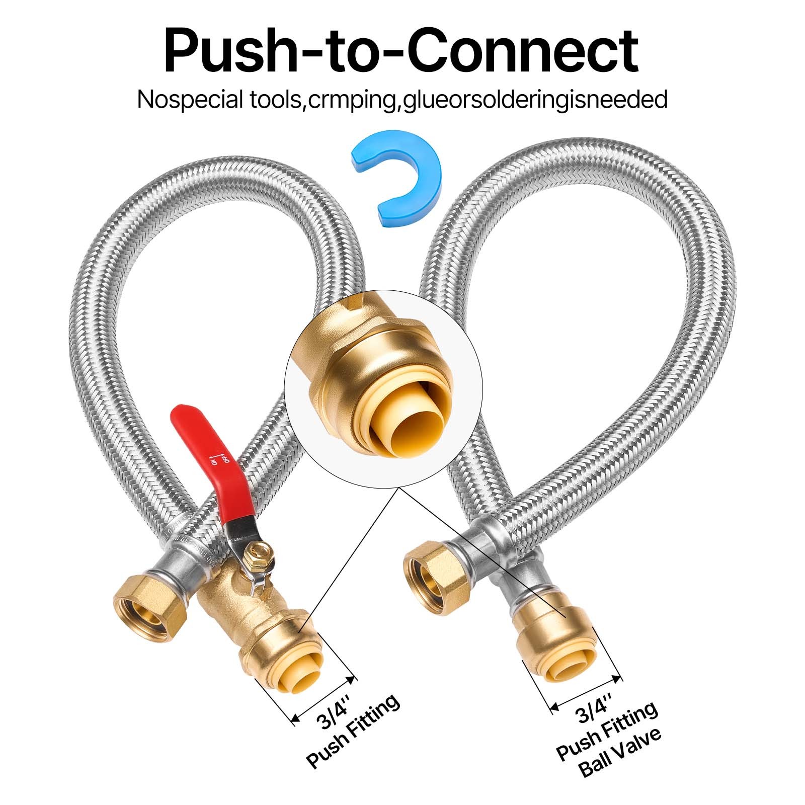 VEVOR Water Heater Kit Push-Fit Water Heater Connector Kit with Ball Valve