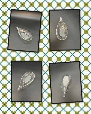 Vintage MCM Glass Leaf Shaped Silver Gilded Candy Dish