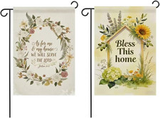 2 Pack Christian Garden Flag 12X18 Inch Double Sided, Bless This Home Burlap Yar