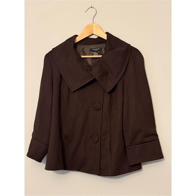 Sandro Sportswear Chocolate Brown Cropped Swing Jacket Large Statement Collar L