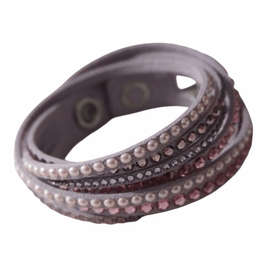 Swarovski Slake Light Purple Leather Wrap Bracelet with Pearls, Crystals and Adj
