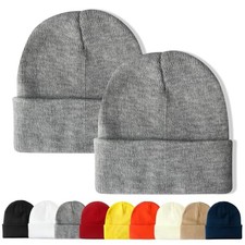 PFFY Unisex Beanie Hats for Men Women One Size 2 Packs Grey 2 Packs-Classic