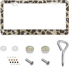 Leopard Print Bling License Plate Frame Sparkly Rhinesto Color Leopard Print