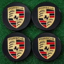 4 Porsche Oem Center Hub Caps Concave 76mm Gloss Black 911 Macan Cayenne