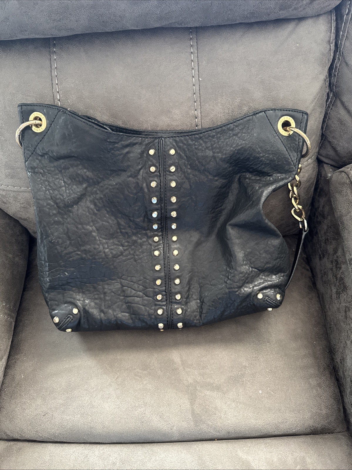 Michael Kors Black Soft Leather Uptown Astor Studded Shoulder Bag