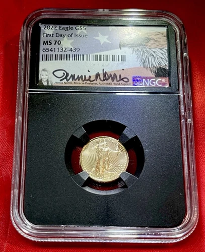 2022 $5 1/10 oz Gold Eagle NGC MS 70 First Day Jennie Norris Signed