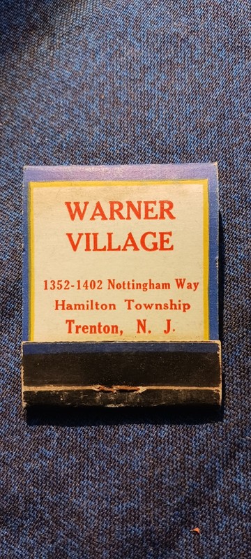 WARNER VILLAGE....TRENTON NJ....60S OR 70S.....UNSTRUCK MATCHBOOK