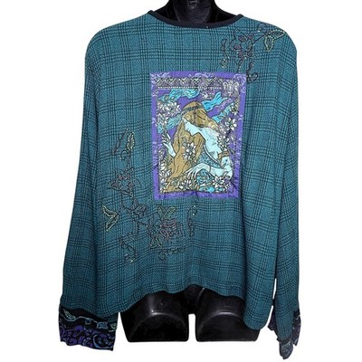 Faith by Celia Forrester Womens Embroidered Beaded Plaid Long Sleeve Tunic XL