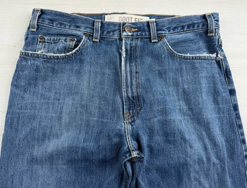 Vtg Gap Boot Fit Jeans Distressed Faded Patina Loose USA Made 90s Y2K Mens 34x30 - Image 3 of 4