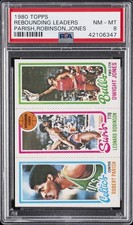 1980 TOPPS REBOUNDING LEADERS DWIGHT JONES/LEONARD ROBINSON/ROBERT PARISH PSA 8