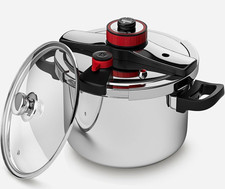 NEW Stainless Steel Stovetop Pressure Cooker, 3 Settings, Steamer & Glass Lid