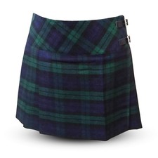 Ladies Girls Black Watch Tartan Billie Kilt Skirt Leather Straps Drop 16"