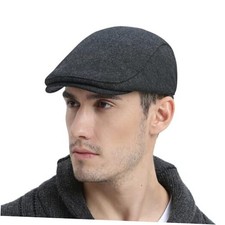 Men Wool Blend Flat Cap Tweed Newsboy Ivy Hat One Size Dark Grey